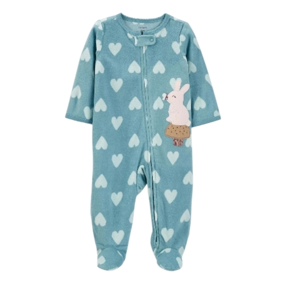 CARTER'S BABY GIRL BUNNY HEART PRINT ZIP-UP FLEECE SLEEP & PLAY SIZE 6 MONTHS
